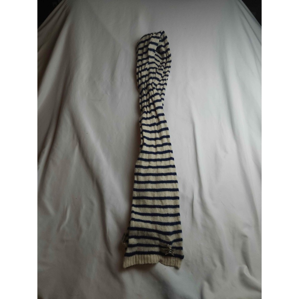 American Eagle Outfitters Striped Wool Blend Scarf Navy Cream Rhinestone Star